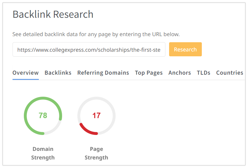 College Express Domain and Page Strength